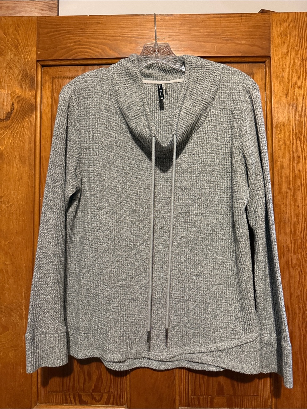 Cozy Gray Funnel Neck Drawstring Sweater - Women